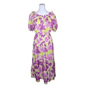 Flying Tomato Floral Printed Off Shoulder Ruffle Maxi Dress Womens M Purple